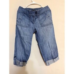 y2k New York Company Womens Blue Denim Capri Pants Cropped Button Size 4 Retro
